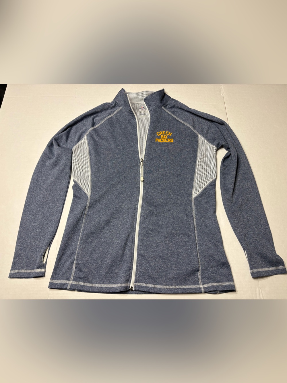 Majestic Navy Blue Women's Full-Zip Bomber Jacket with White Mesh Accents